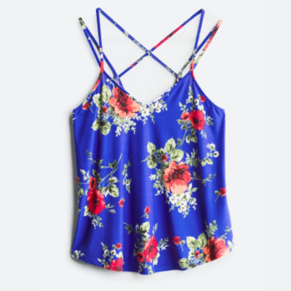 Papermoon Royal Blue Floral Strappy Tank Top